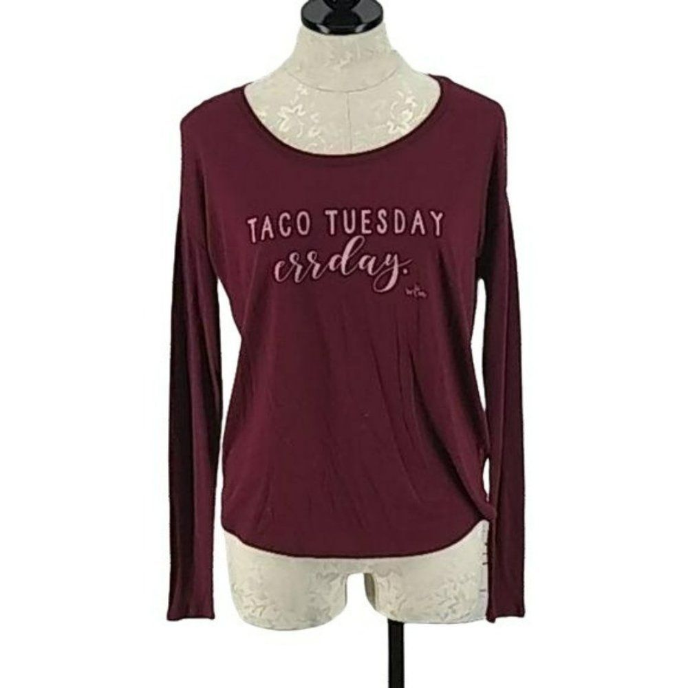 Written Brand Women's Taco Tuesday Errday Burgundy T Shirt Size Small